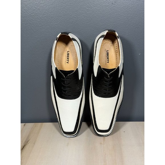 MEN'S WINTER WHITE + BLACK RETRO FASHION CROCO LOOK DRESS SHOES SIZE 8.5 - Picture 7 of 10